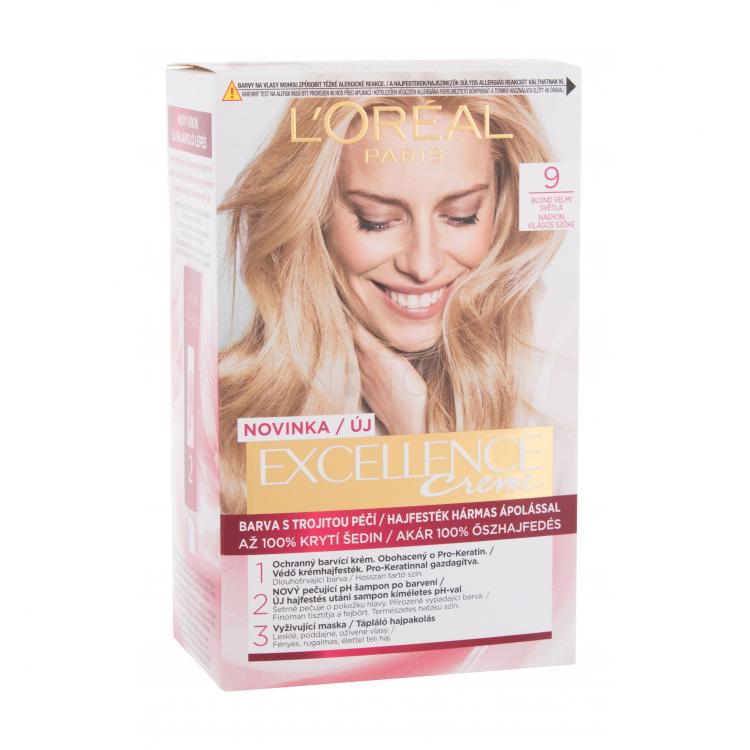L&#039;Oréal Paris Excellence Creme Triple Protection Barva na vlasy pro ženy 48 ml Odstín 9 Natural Light Blonde poškozená krabička