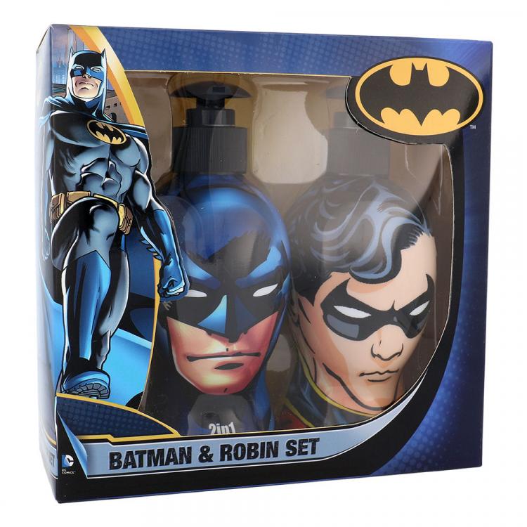 DC Comics Batman &amp; Robin Dárková kazeta šampon &amp; sprchový gel 2v1 Batman 300 ml + sprchový gel Robin 300 ml