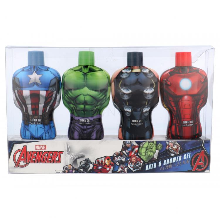 Marvel Avengers Dárková kazeta sprchový gel 4x 75ml - Hulk + Thor + Iron Man + Captain America
