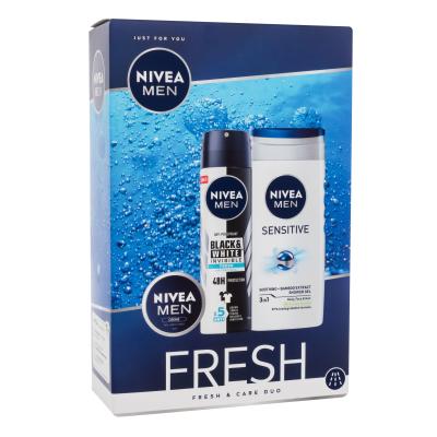 Nivea Men Fresh Dárková kazeta sprchový gel Men Sensitive 250 ml + antiperspirant Men Black & White Invisible Fresh 150 ml + univerzální krém Men Creme 30 ml