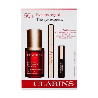 Clarins Super Restorative Total Eye Concentrate Dárková kazeta péče o oční okolí 15 ml + řasenka Wonder Perfect 3 ml 01 + korektor Instant Light Brush On Perfector 1 ml 02