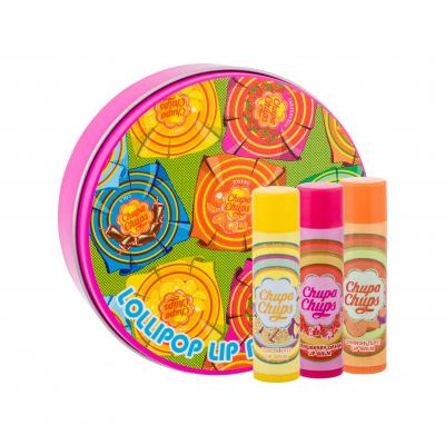 Chupa Chups Lip Balm Lollipop Dárková kazeta balzám na rty 3 x 4 g + plechová dóza