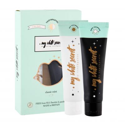 My White Secret Toothpaste Dárková kazeta bílá denní zubní pasta 65 ml + černá noční zubní pasta 65 ml