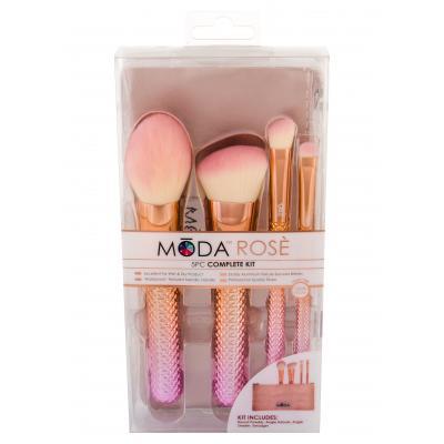 Royal & Langnickel Moda Rose Complete Dárková kazeta štětec na pudr 1 ks + štětec na konturování 1 ks + šikmý štětec na oční stíny 1 ks + štětec na oční linku 1 ks + pouzdro