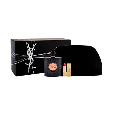 Yves Saint Laurent Black Opium Dárková kazeta parfémovaná voda 90 ml + rtěnka Rouge Pur Couture n.1 1,3 ml + kosmetická taška poškozená krabička