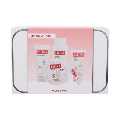 Satina Cream Dárková kazeta tělový krém Cream 150 ml + tělové mléko Cream Lotion 200 ml + krém na ruce Hand Cream 100 ml + pleťový krém Soft Cream Plus 75 ml + balzám na rty Lip Care Stick 4,8 g + kosmetická taštička