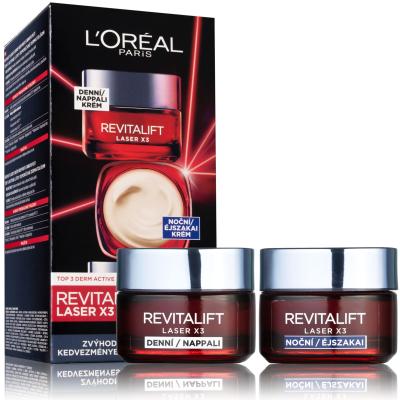 L&#039;Oréal Paris Revitalift Laser X3 Day Cream Dárková kazeta denní pleťový krém Revitalift Laser X3 50 ml + noční pleťový krém Revitalift Laser X3 50 ml