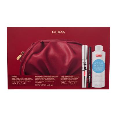 Pupa Vamp! Dárková kazeta řasenka Vamp! 9 ml + tužka na oči Made To Last Definition Eyes 0,35 g 100 Deep Black + odličovací přípravek Micellar Water 150 ml + psaníčko