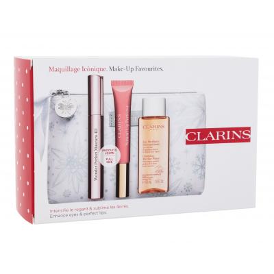 Clarins Wonder Perfect 4D Set Dárková kazeta řasenka Wonder Perfect Mascara 4D 8 ml + lesk na rty Natural Lip Perfector 12 ml 01 Rose Shimmer + micelární voda Cleansing Micellar Water 50 ml + kosmetická taštička
