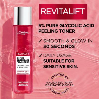 L&#039;Oréal Paris Revitalift 5% Pure Glycolic Acid Peeling Toner Pleťová voda a sprej pro ženy 180 ml