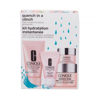Clinique Moisture Surge Quench In A Clinch Dárková kazeta denní pleťový krém Moisture Surge 100H Auto-Replenishing Hydrator 15 ml + pleťová maska Moisture Surge Overnight Mask 30 ml + péče na rty Moisture Surge Lip Hydro-Plump Treatment 7 ml + oční krém All About Eyes 5 ml