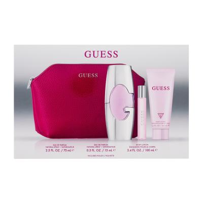 GUESS Guess For Women Dárková kazeta parfémovaná voda 75 ml + parfémovaná voda 15 ml + tělové mléko 100 ml + kosmetická taštička