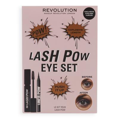 Makeup Revolution London Lash Pow Eye Set Dárková kazeta řasenka 5D Lash Pow Mascara 12,2 ml + oční linky Liner Pow 0,5 ml Black + kleštičky na řasy