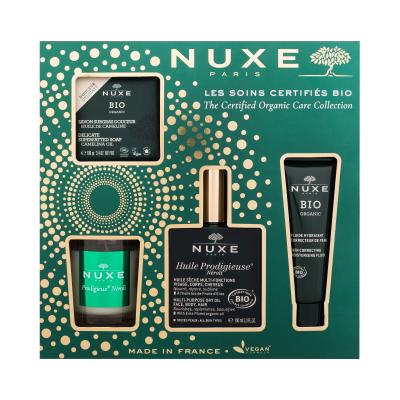 NUXE Huile Prodigieuse The Certified Organic Care Collection Dárková kazeta suchý olej Huile Prodigieuse Néroli 100 ml + tuhé mýdlo Bio Delicate Superfatted Soap 100 g + pleťový fluid Bio Skin Correcting Moisturising Fluid 50 ml + svíčka Prodigieuse Néroli 70 g