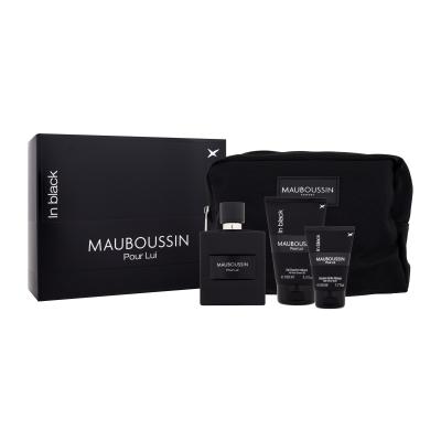Mauboussin Pour Lui In Black Dárková kazeta parfémovaná voda 100 ml + sprchový gel 100 ml + balzám po holení 50 ml + kosmetická taštička
