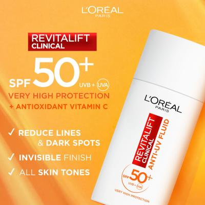 L&#039;Oréal Paris Revitalift Clinical Anti-UV Fluid SPF50+ Denní pleťový krém pro ženy 50 ml