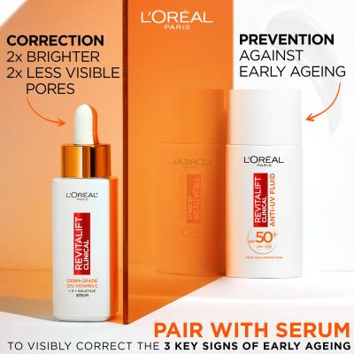 L&#039;Oréal Paris Revitalift Clinical Anti-UV Fluid SPF50+ Denní pleťový krém pro ženy 50 ml