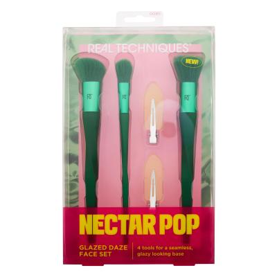 Real Techniques Nectar Pop Glazed Daze Face Set Dárková kazeta kosmetický štětec Soft Sculpting Brush RT 070 1 ks + kosmetický štětec Strippling Brush RT 071 1 ks + kosmetický štětec Brightening Concealer Brush RT 072 1 ks + sponky do vlasů 2 ks