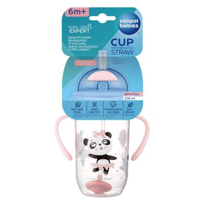 Canpol babies Exotic Animals Non-Spill Expert Cup With Weighted Straw Pink Hrneček pro děti 270 ml