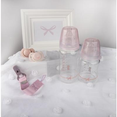 LOVI Baby Shower Glass Bottle Pink 3m+ Kojenecká lahev pro děti 250 ml