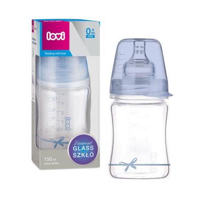 LOVI Baby Shower Glass Bottle Blue 0m+ Kojenecká lahev pro děti 150 ml