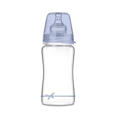 LOVI Baby Shower Glass Bottle Blue 3m+ Kojenecká lahev pro děti 250 ml