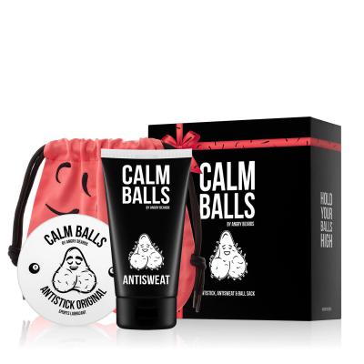 Angry Beards Calm Balls Dárková kazeta lubrikant Antistick 150 ml + deodorant na intimní partie Antisweat 150 ml + růžový pytlík
