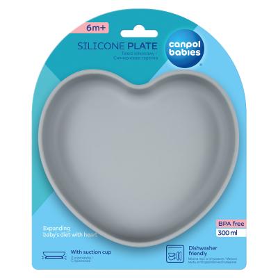 Canpol babies Silicone Suction Plate Heart Grey Nádobí pro děti 300 ml
