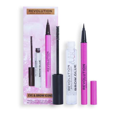 Makeup Revolution London Eye &amp; Brow Icons Gift Set Dárková kazeta gel na obočí Brow Glue 3 ml+ oční linky Liquid Liner 0,5 ml