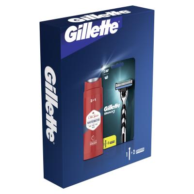 Gillette Mach3 Dárková kazeta holicí strojek 1 ks + náhradní hlavice 1 ks + sprchový gel a šampon Old Spice Whitewater 3in1 250 ml