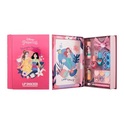 Lip Smacker Disney Princess Magic Book Tin Dárková kazeta balzám na rty 3,4 g + rozjasňující krém 6 x 0,25 g + lak na nehty 2 x 4,25 ml + rtěnka 1,25 g + aplikátor + sponka do vlasů + oddělovač prstů + plechová krabička
