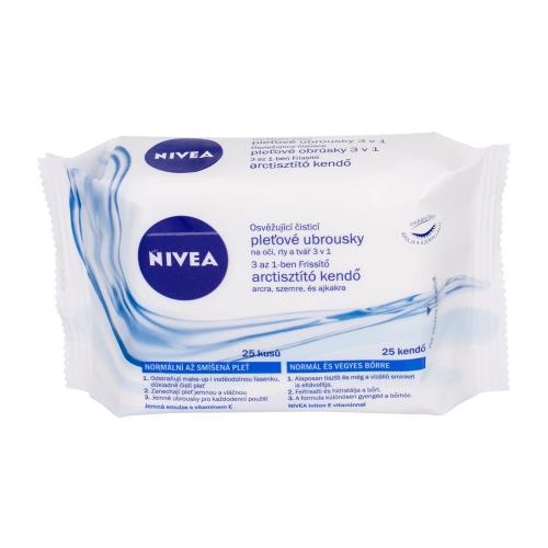 Nivea Cleansing Wipes Refreshing 3in1 25 ks osvěžující čisticí ubrousky pro normální až smíšenou pleť pro ženy