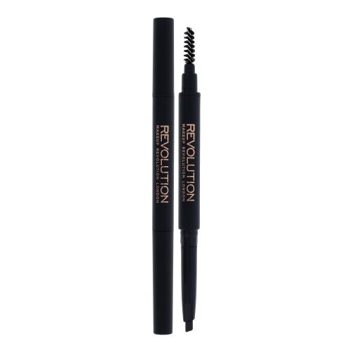 Makeup Revolution London Duo Brow Definer 0,15 g precizní tužka na obočí s kartáčkem pro ženy Dark Brown