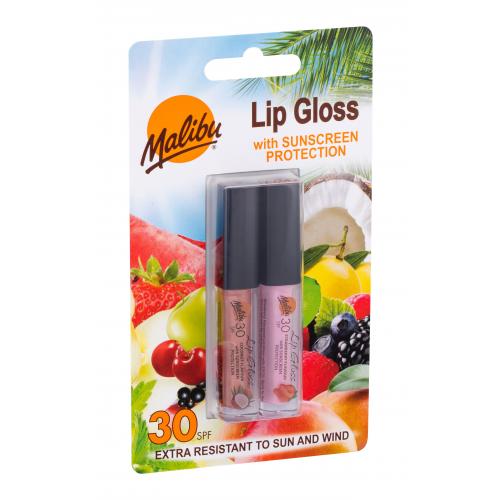 Malibu Lip Gloss SPF30 dárková kazeta pro ženy lesk na rty 1,5 ml Coconut + lesk na rty 1,5 ml Strawberry