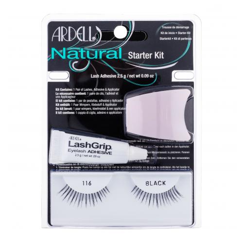 Ardell Natural 116 dárková kazeta pro ženy umělé řasy Natural 116 1 pár + lepidlo na řasy LashGrip 2,5 g + aplikátor 1 ks Black