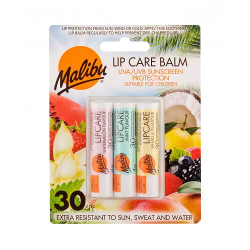 Malibu Lip Care SPF30 dárková kazeta pro ženy balzám na rty Watermelon 4 g + balzám na rty 4 g Mint + balzám na rty 4 g Vanilla