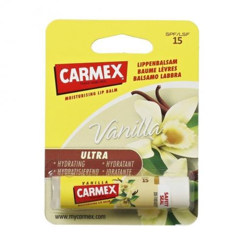 Carmex Ultra Moisturising Lip Balm Vanilla SPF15 4,25 g hojivý balzám v tyčince s příchutí vanilky pro ženy