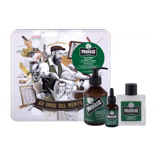 PRORASO Eucalyptus Beard Wash dárková kazeta pro muže šampon na vousy 200 ml + balzám na vousy 100 ml + olej na vousy 30 ml + plechová dóza