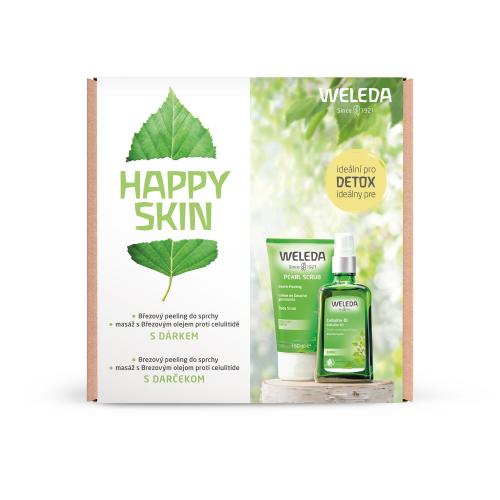 Weleda Happy Skin dárková kazeta pro ženy olej na celulitidu Birch 100 ml + sprchový peeling Birch 150 ml + ručník