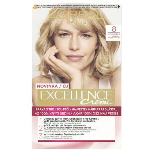 L'Oréal Paris Excellence Créme permanentní barva na vlasy 8 blond světlá, 72+48+12+60 ml