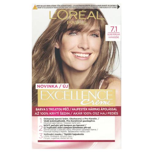 L'Oréal Paris Excellence Creme Triple Protection 48 ml barva na vlasy pro ženy 7,1 Natural Ash Blonde