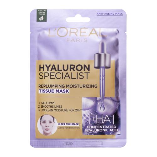 L'Oréal Paris Hyaluron Specialist Replumping Moisturizing 1 ks textilní pleťová maska proti vráskám pro ženy