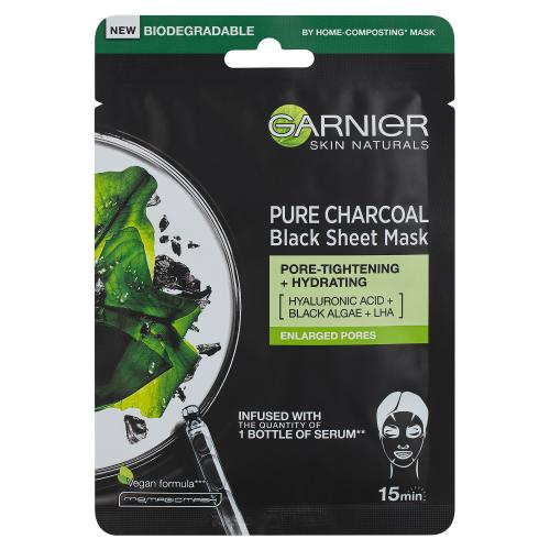 Garnier Skin Naturals Pure Charcoal Algae 1 ks hydratační plátýnková maska proti černým tečkám pro ženy