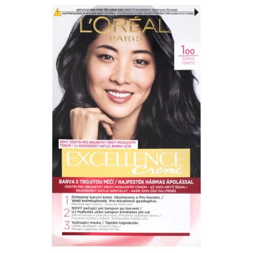 L'Oréal Paris Excellence Creme Triple Protection 48 ml barva na vlasy pro ženy 100 Black na barvené vlasy; na všechny typy vlasů