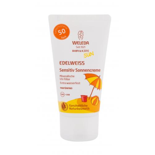 Weleda Baby & Kids Sun Edelweiss Sunscreen Sensitive SPF50 50 ml dětské opalovací mléko na tělo i obličej pro děti