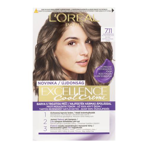 L'Oréal Paris Excellence Cool Creme 48 ml permanentní barva na vlasy se studenými tóny pro ženy 7,11 Ultra Ash Blond