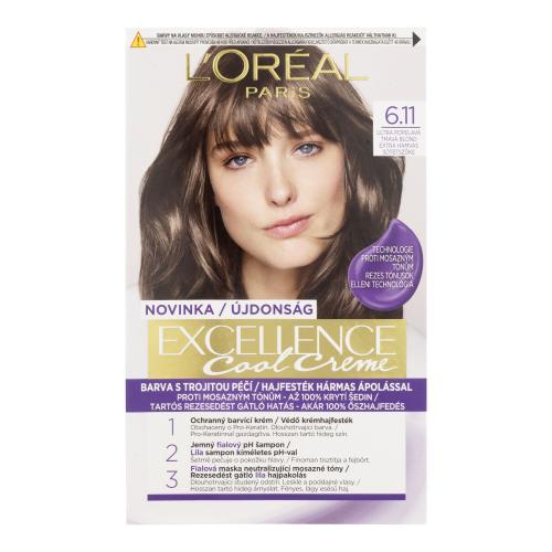 L'Oréal Paris Excellence Cool Creme 48 ml permanentní barva na vlasy se studenými tóny pro ženy 6,11 Ultra Ash Dark Blond