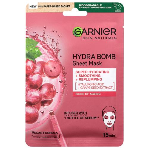 Garnier Skin Naturals Hydra Bomb Natural Origin Grape Seed Extract 1 ks hydratační a rozjasňující plátýnková maska proti stárnutí pro ženy