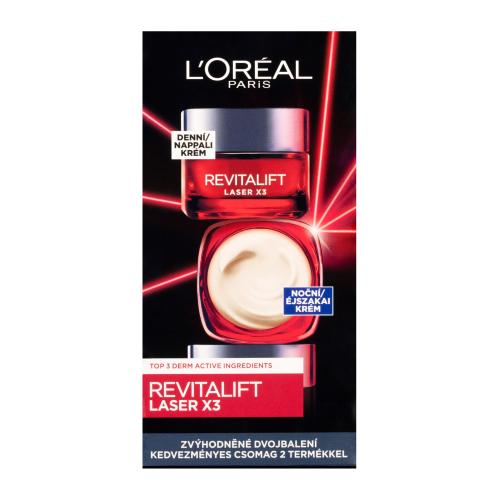 L'Oréal Paris Revitalift Laser X3 Day Cream dárková kazeta proti vráskám pro ženy denní pleťový krém Revitalift Laser X3 50 ml + noční pleťový krém Revitalift Laser X3 50 ml