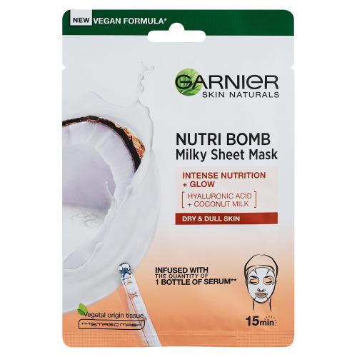 Garnier Skin Naturals Nutri Bomb Coconut + Hyaluronic Acid 1 ks vyživující a rozjasňující plátýnková maska pro ženy